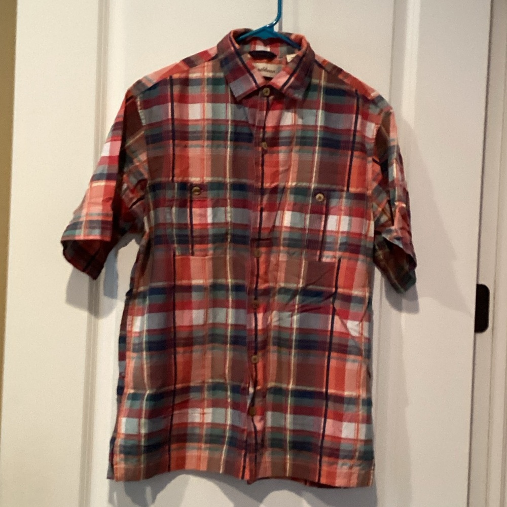 Caribbean Red and Blue Plaid Button Down Shirt. D